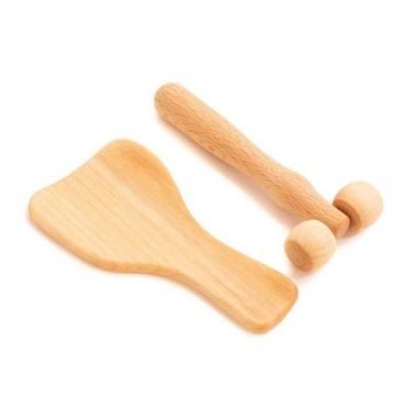 Set de Masaj din Lemn Natural - Gua Sha & Derma Roller, Natur - Tuuli, 1 set Set de Masaj din Lemn Natural - Gua Sha & Derma Roller, Natur - Tuuli, 1 set