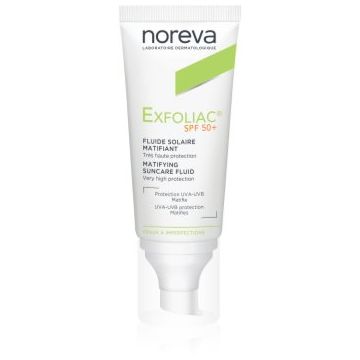 Noreva Exfoliac Mattifying Suncare Fluid SPF 50+ fluid protector mat pentru fata SPF 50+ Noreva Exfoliac Mattifying Suncare Fluid SPF 50+ fluid protector mat pentru fata SPF 50+
